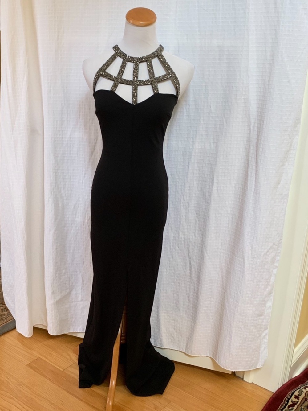 Black Beaded Halter Neck Evening Gown